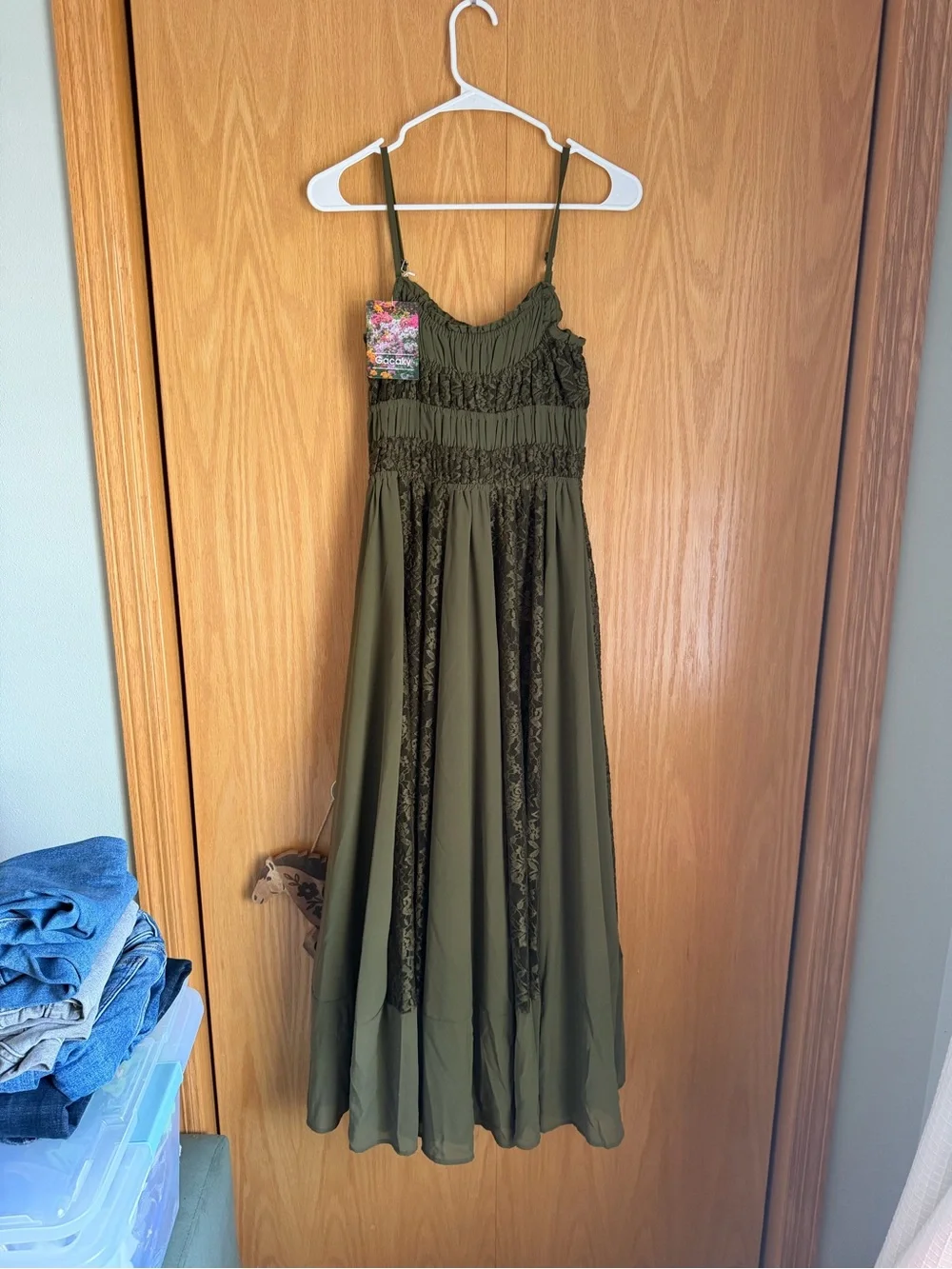Smocked Olive Green Maxi Dress for Girls